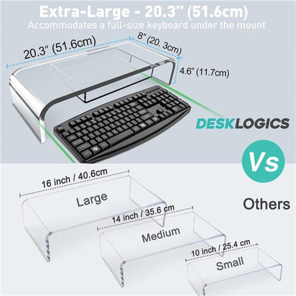 Computer Acrylic Monitor Stand Riser with Storage - 20.3” Larger Size - Picture 7 of 12